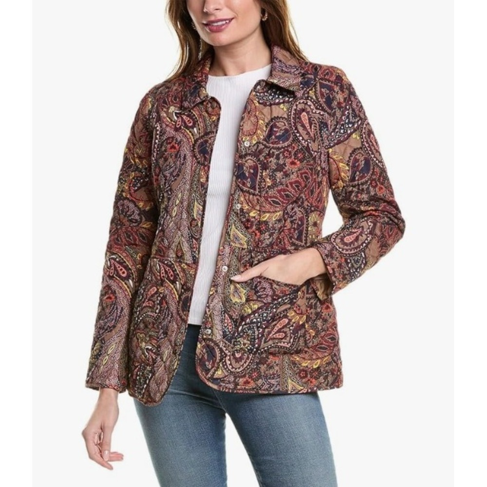 Jones New York Caramel Multi‎ Paisley Quilted Travel Jacket M NWT
